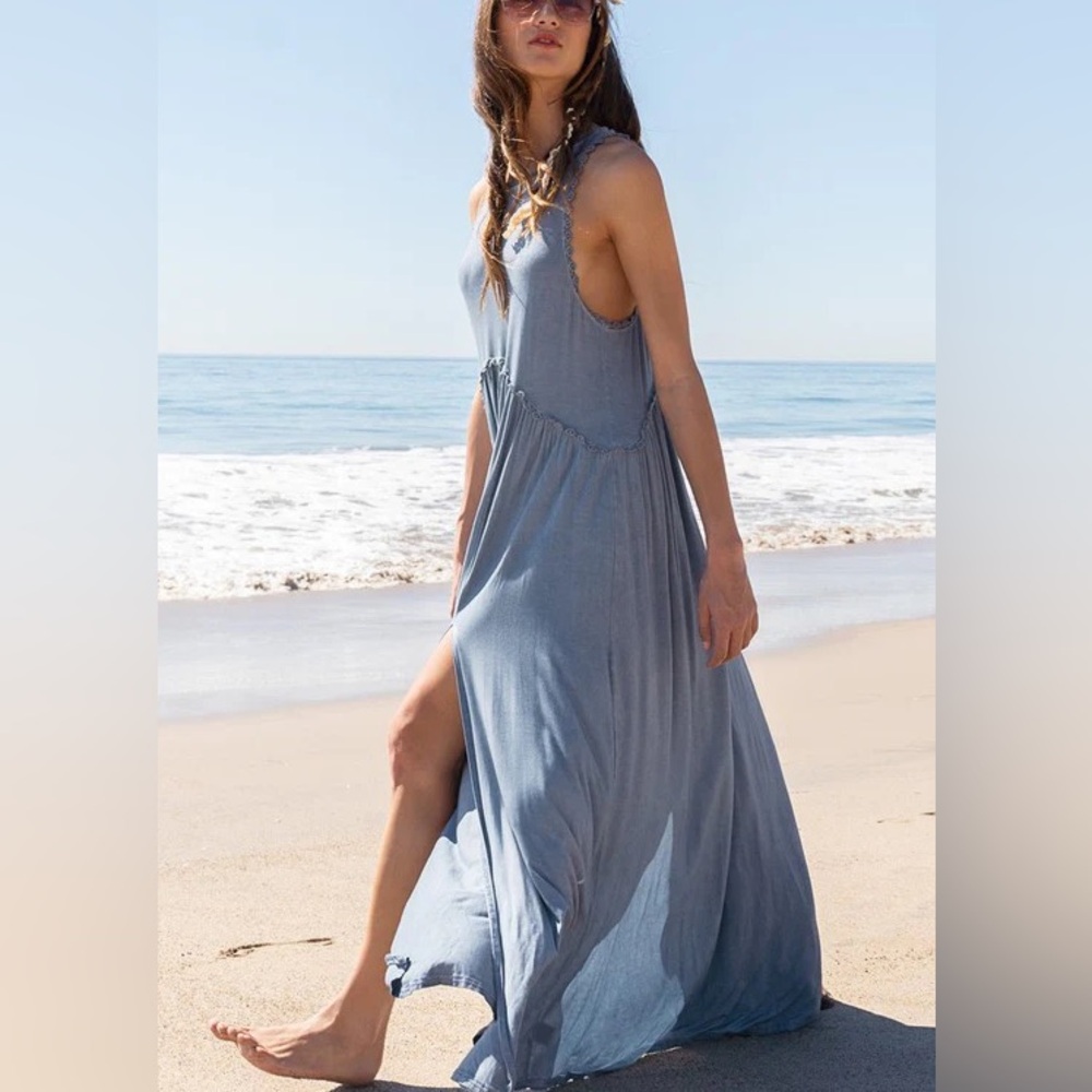 POL Made the Date Long Maxi Babydoll Dress in Midnight Blue RCD85 Large